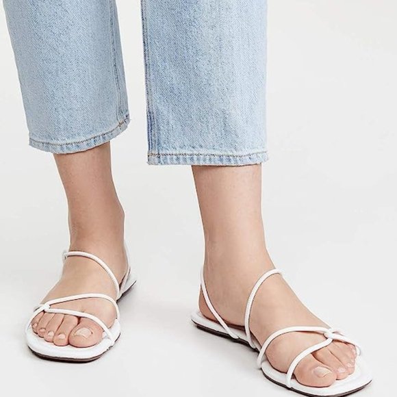 Schutz Aimi Flat White Leather Strappy Sandals - Picture 1 of 6